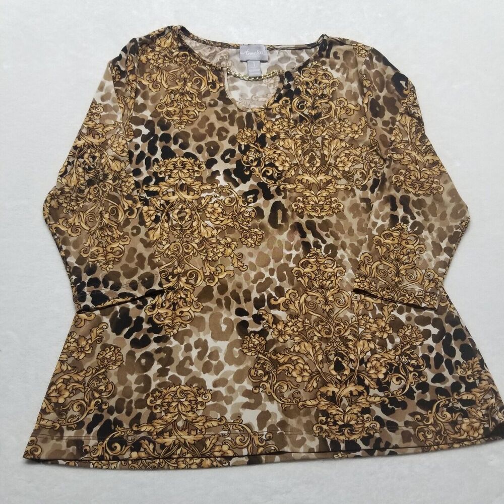 Chicos Travelers 1 Medium Floral Leopard Print Slinky Knit Mob Wife Classic